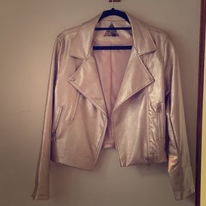 Pink Metallic Leather Moto Jacket